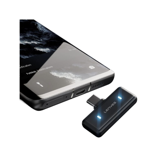 LENYES LM205 2in1 Wireless Lavalier Microphone with Type-C Charging Port Artificial Intelligence Noise Cancellation Type-C and Lightning Connector - Black LENYES LM205 2in1 Wireless Lavalier Microphone with Type-C Charging Port Artificial Intelligence Noise Cancellation Type-C and Lightning Connector - Black